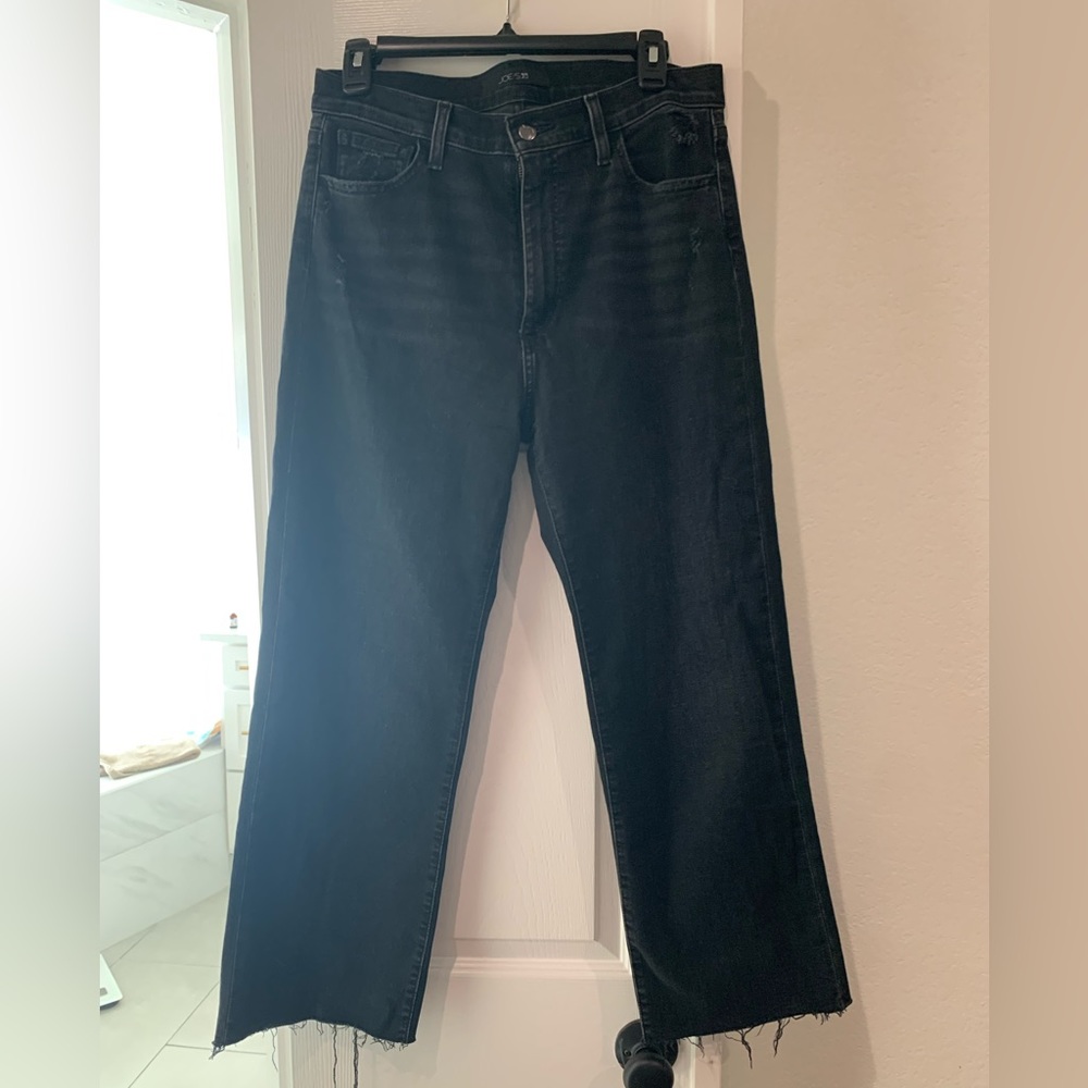 Joe’s jeans black raw hem crop wide leg jeans